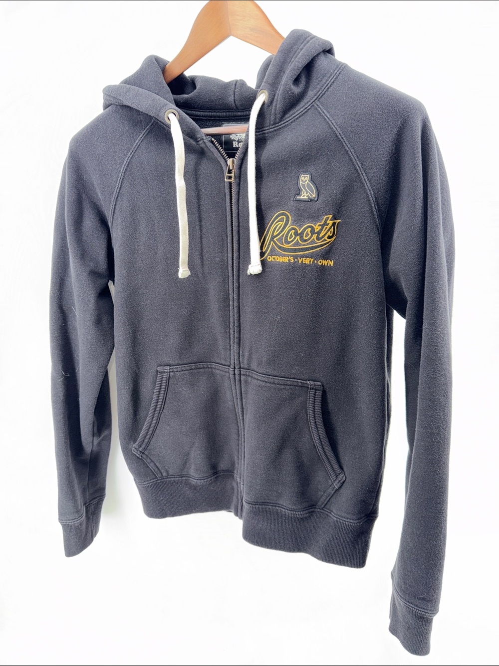 Roots Kids Charcoal Zip-Up Hoodie with Yellow Logo